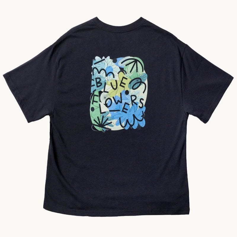 Blue Flowers Black Pollinator T-Shirt