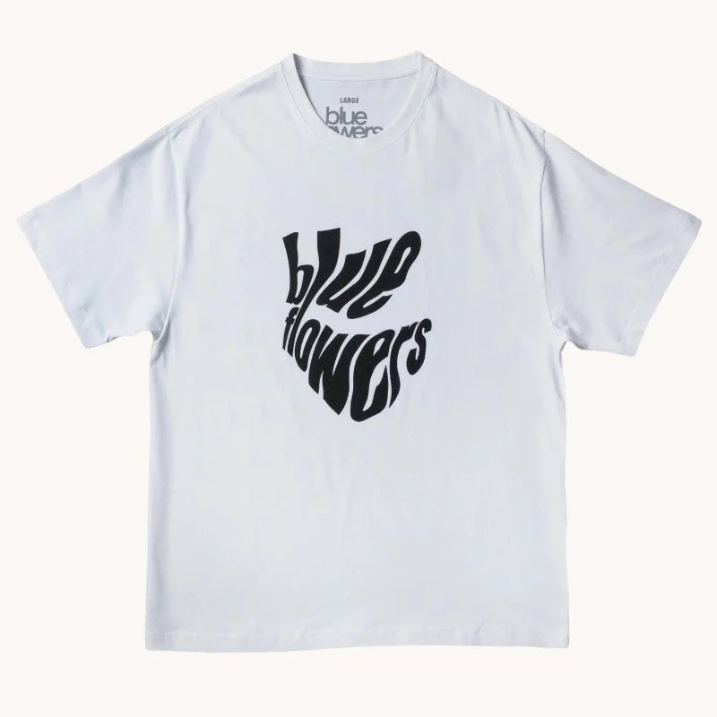 Blue Flowers White Wavy T-Shirt 